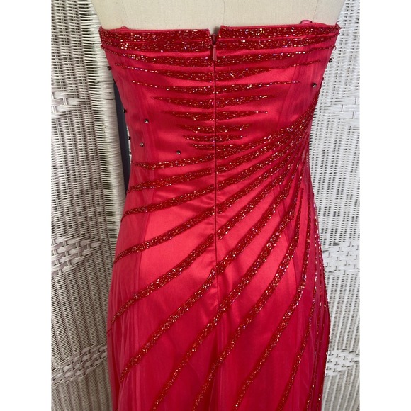 Caché Raspberry Pink Strapless Dress Rhinestone Gown Formal Prom M - Picture 14 of 14